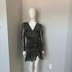 Steve Madden Black and Gold Long Sleeve V-Neck Mini Dress